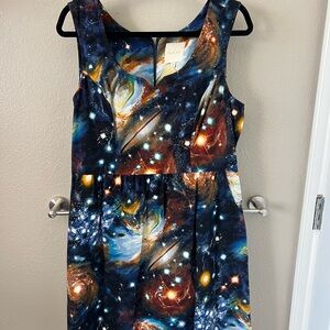 Modcloth Blue and Orange Fit and Flare Midi Dress